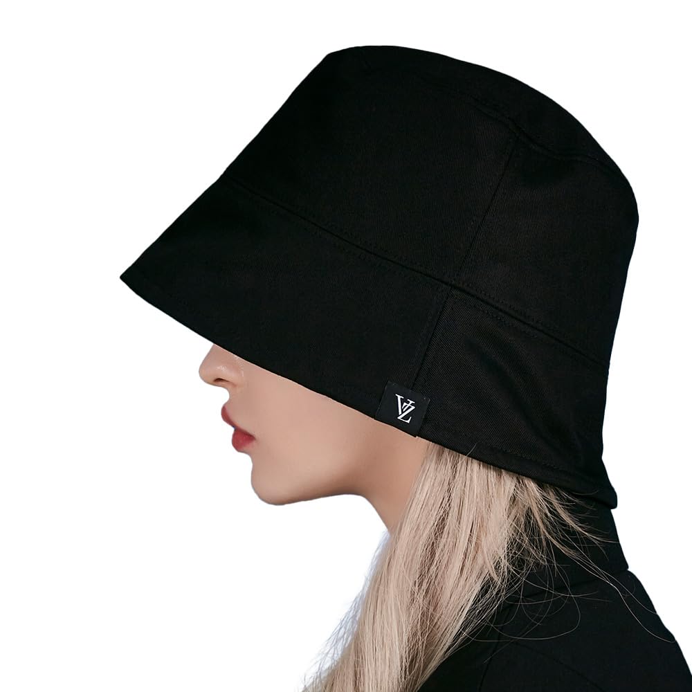 Amazon.co.jp: [VARZAR] Label drop over fit bucket hat Black